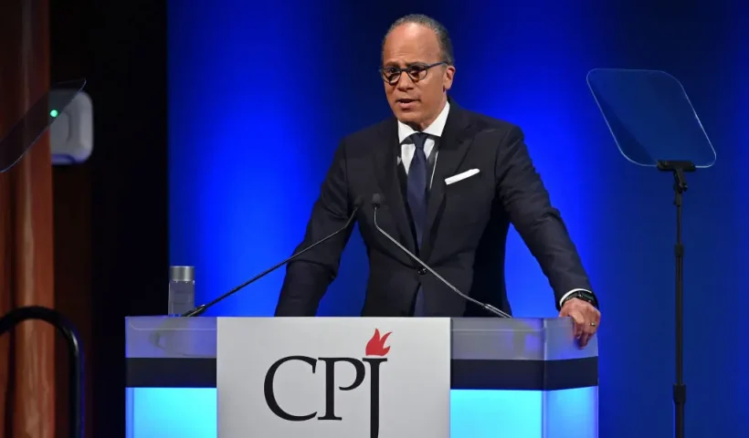 NEW YORK, NEW YORK - NOVEMBER 21: Lester Holt speaks onstage at the Committee to Protect Journalists' 29th Annual International Press Freedom Awards on November 21, 2019 in New York City. (Photo by Dia Dipasupil/Getty Images)