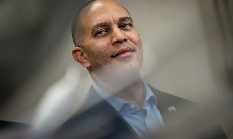 BALTIMORE, MARYLAND - MARCH 1: House Minority Leader Rep. Hakeem Jeffries (D-NY) waits to speak during a news conference at the annual House Democrats Issues Conference at the Hyatt Regency Hotel March 1, 2023 in Baltimore, Maryland. Later today, President Joe Biden will deliver remarks to the House Democratic lawmakers. (Photo by Drew Angerer/Getty Images)