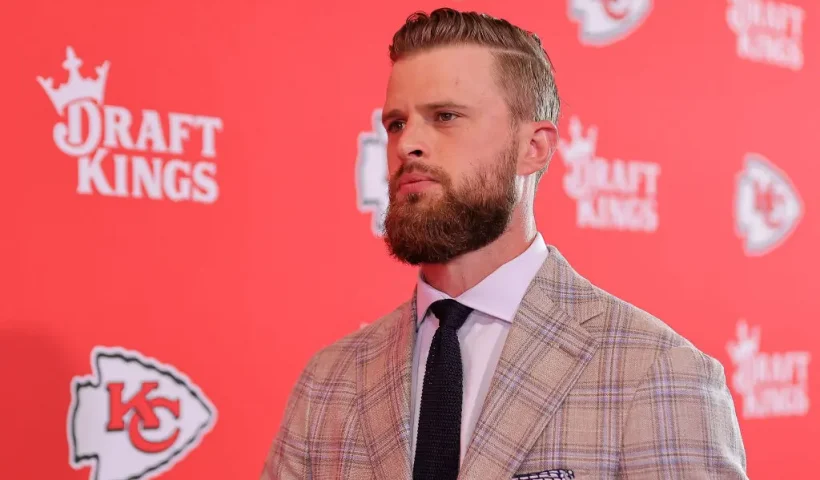 KANSAS CITY, MISSOURI - SEPTEMBER 05: Harrison Butker #7 of the Kansas City Chiefs arrives before playing the Baltimore Ravens at GEHA Field at Arrowhead Stadium on September 05, 2024 in Kansas City, Missouri. (Photo by David Eulitt/Getty Images)