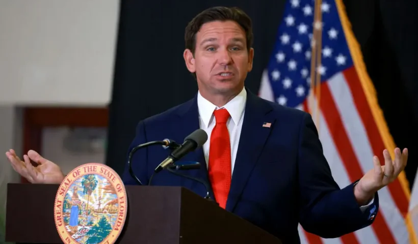 WEST PALM BEACH, FLORIDA - SEPTEMBER 17: Florida Gov. Ron DeSantis speaks during a press conference regarding an apparent assassination attempt of former President Donald Trump on September 17, 2024 in West Palm Beach, Florida. The Governor announced that the State of Florida's law enforcement will do their own investigation into the incident, which the FBI said "appears to be an attempted assassination of former President Trump' while he was golfing at Trump International Golf Club.  (Photo by Joe Raedle/Getty Images)