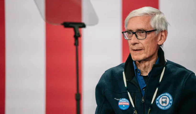 GREEN BAY, WISCONSIN - OCTOBER 14: Wisconsin Governor Tony Evers attends a rally to kick off Democratic vice presidential nominee, Minnesota Gov. Tim Walz's "Driving Forward" Blue Wall Bus Tour at the KI convention center on October 14, 2024 in Green Bay, Wisconsin. Walz is joined by Wisconsin Governor Tony Evers and Michigan Governor Gretchen Whitmer at the rally. (Photo by Jim Vondruska/Getty Images)