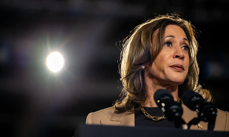CHANDLER, ARIZONA - OCTOBER 10: Democratic presidential nominee, Vice President Kamala Harris pauses while speaking during a campaign rally at the Rawhide Event Center on October 10, 2024 in Chandler, Arizona. Vice President Harris continues campaigning against Republican presidential nominee, former U.S. President Donald Trump in battleground swing states ahead of the November 5 presidential election. Trump currently has a 2% lead ahead of Harris in the Arizona polls. (Photo by Brandon Bell/Getty Images)