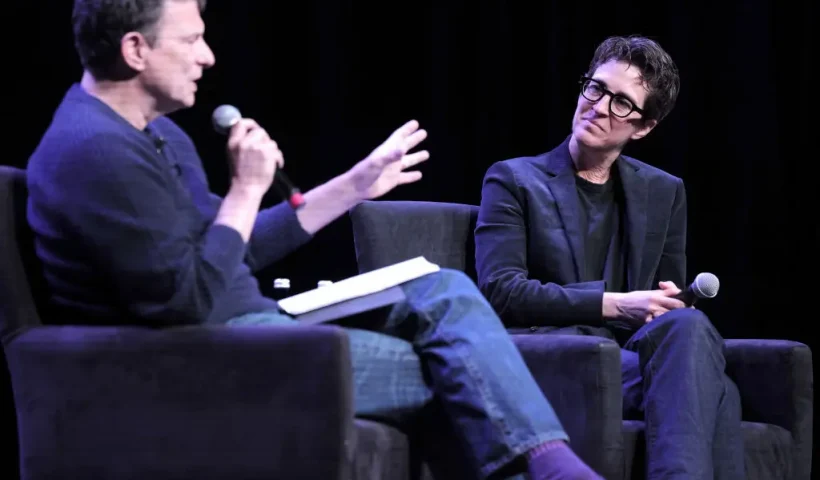 NEW YORK, NEW YORK - OCTOBER 27: Rachel Maddow (R) talks with David Remnick during the The 2024 New Yorker Festival at Webster Hall on October 27, 2024 in New York City. (Photo by Craig Barritt/Getty Images for The New Yorker)