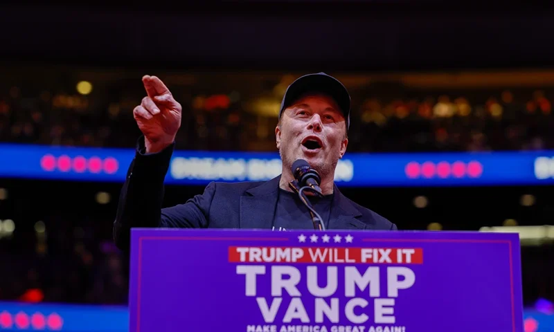 NEW YORK, NEW YORK - OCTOBER 27: Elon Musk speaks during a campaign rally for Republican presidential nominee, former U.S. President Donald Trump at Madison Square Garden on October 27, 2024 in New York City. Trump closed out his weekend of campaigning in New York City with a guest list of speakers that includes his running mate Republican Vice Presidential nominee, U.S. Sen. J.D. Vance (R-OH), Tesla CEO Elon Musk, UFC CEO Dana White, and House Speaker Mike Johnson, among others, nine days before Election Day. (Photo by Anna Moneymaker/Getty Images)