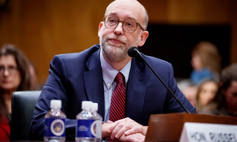 : U.S. President-elect Donald Trump's nominee for Office of Management and Budget Director Russell Vought appears during a Senate Homeland Security and Governmental Affairs confirmation hearing on Capitol Hill on January 15, 2025 in Washington, DC. If confirmed as director, Vought is poised to play a pivotal role in implementing a plan to reduce both the size of the federal government and federal spending. (Photo by Andrew Harnik/Getty Images)