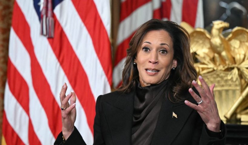 US Vice President Kamala Harris speaks after signing the drawer of her desk during a signing ceremony in the Vice President's Ceremonial Office at the White House on January 16, 2025. (Photo by Mandel NGAN / AFP) (Photo by MANDEL NGAN/AFP via Getty Images)