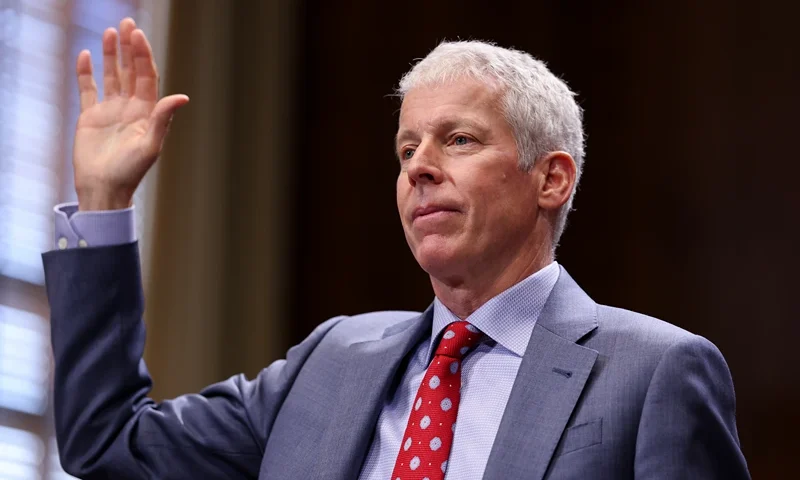 U.S. President-elect Donald Trump's nominee for Secretary of Energy Chris Wright is sworn in during his Senate Energy and Natural Resources confirmation hearing on Capitol Hill on January 15, 2025 in Washington, DC. Wright is a U.S. engineer and entrepreneur serving as the CEO of Liberty Energy, which is the second-largest hydraulic fracturing, or fracking, company in North America. (Photo by Kayla Bartkowski/Getty Images)
