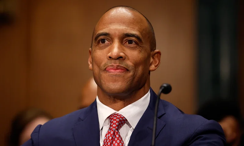 U.S. President-elect Donald Trump's nominee to be Secretary of Housing and Urban Development Eric Scott Turner testifies during his Senate Banking, Housing, and Urban Affairs confirmation hearing at the Dirksen Senate Office Building on January 16, 2025 in Washington, DC. Turner, a former NFL player, served in the Texas House of Representatives and ran the White House Opportunity and Revitalization Council during Trump’s first term. (Photo by Kevin Dietsch/Getty Images)