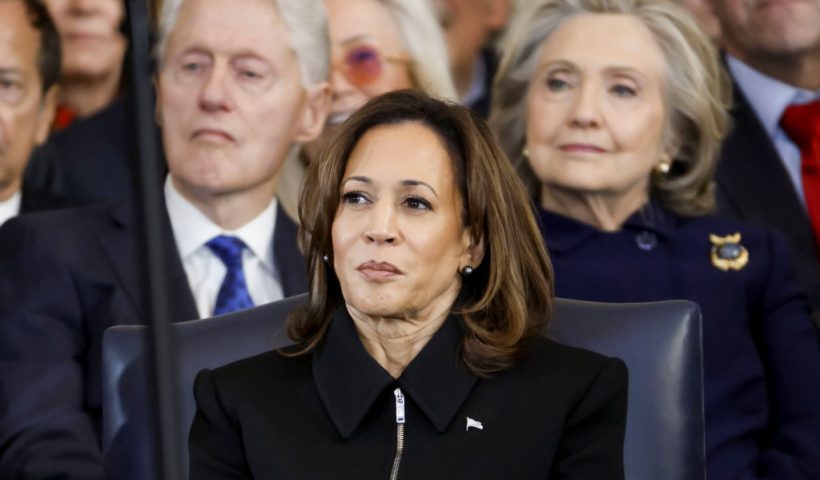 WASHINGTON, DC - JANUARY 20: (L-R) Former US President Bill Clinton, former Vice President Kamala Harris, and former US Secretary of State Hillary Clinton attend the inauguration ceremonies in the U.S. Capitol Rotunda on January 20, 2025 in Washington, DC. Donald Trump takes office for his second term as the 47th President of the United States. (Photo by Shawn Thew-Pool/Getty Images)