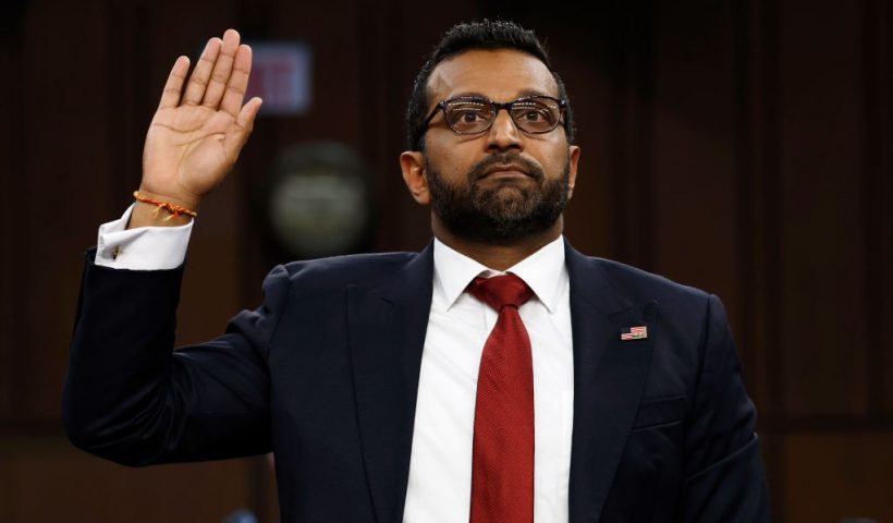 WASHINGTON, DC - JANUARY 30: Kash Patel, U.S. President Donald Trump’s nominee to be Director of the Federal Bureau of Investigation (FBI), is sworn in during his confirmation hearing before the Senate Judiciary Committee in the Dirksen Senate Office Building on January 30, 2025 in Washington, DC. Patel, a former public defender, federal prosecutor and Trump loyalist, is facing opposition from Democrats over his past criticism of the Justice Department and FBI. (Photo by Anna Moneymaker/Getty Images)