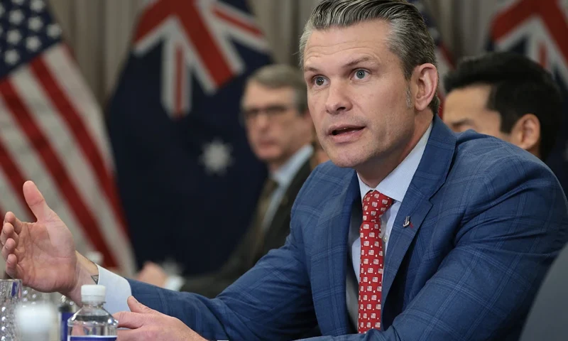 U.S. Secretary of Defense Pete Hegseth speaks to members of the press during a bilateral meeting with Australian Deputy Prime Minister and Defense Minister Richard Marles at the Pentagon on February 7, 2025 in Arlington, Virginia. Marles is on a visit in Washington to meet with Secretary Hegseth, other Trump administration officials, and U.S. Congressional members. (Photo by Alex Wong/Getty Images)