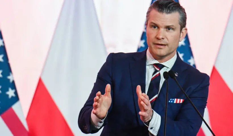 WARSAW, POLAND - FEBRUARY 14: US Secretary of Defense, Pete Hegseth deliver a press statement after a bilateral meeting at the Ministry of Defense on February 14, 2025 in Warsaw, Poland. The Trump Administration's recently appointed defense secretary met Polish leaders to discuss bilateral defense cooperation, deterrence efforts on NATO's eastern flank, and defense investment and burden-sharing in NATO. (Photo by Omar Marques/Getty Images)