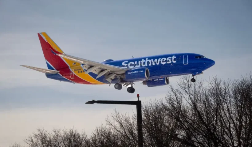 CHICAGO, ILLINOIS - FEBRUARY 18: A Southwest Airlines jet prepares to land at Chicago Midway International Airport on February 18, 2025 in Chicago, Illinois. The airline said it plans to layoff 1,750 employees, marking the first broad layoffs in the company's history. (Photo by Scott Olson/Getty Images)