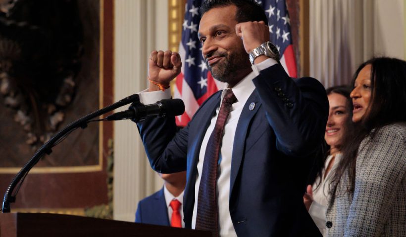 WASHINGTON, DC - FEBRUARY 21: New Federal Bureau of Investigation Director Kash Patel after he was sworn in during a ceremony in the Indian Treaty Room in the Eisenhower Executive Office Building on February 21, 2025 in Washington, DC. Patel was confirmed by the Senate 51-49, with Sen. Susan Collins (R-ME) and Sen. Lisa Murkowski (R-AK) the only Republicans voting to oppose him. Patel has been a hard-line critic of the FBI, the nation’s most powerful law enforcement agency. (Photo by Chip Somodevilla/Getty Images)