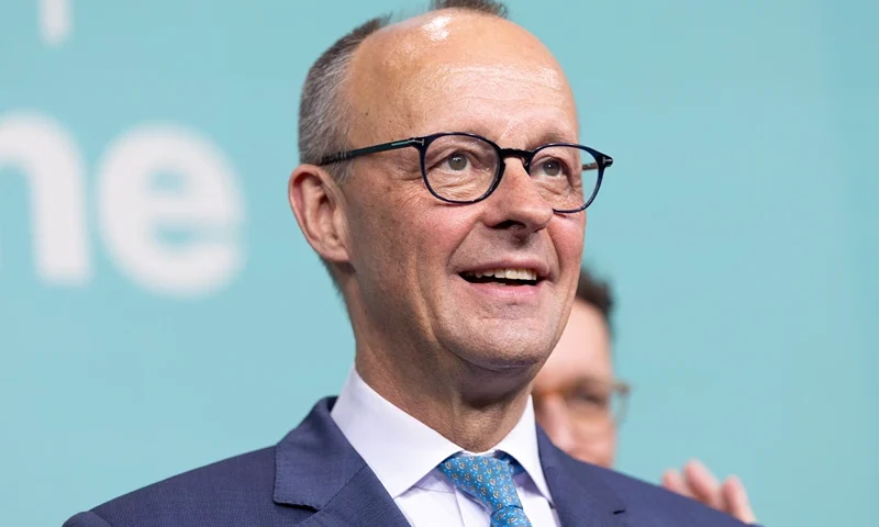 Friedrich Merz, chancellor candidate of Germany's Christian Democrats (CDU/CSU), reacts at CDU headquarters following the announcement of initial results in snap federal parliamentary elections on February 23, 2025 in Berlin, Germany. Germany held elections today following the collapse of the three-party government coalition last November. (Photo by Maja Hitij/Getty Images)