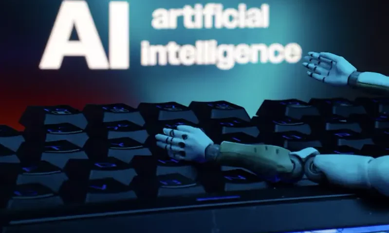 A message reading "AI artificial intelligence", a keyboard, and robot hands are seen in this illustration taken January 27, 2025. REUTERS/Dado Ruvic/Illustration/File Photo