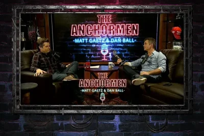 Video still from The Anchormen on One America News Network showing a split screen with Matt Gaetz on the left side, and on the right side is Dan Ball .