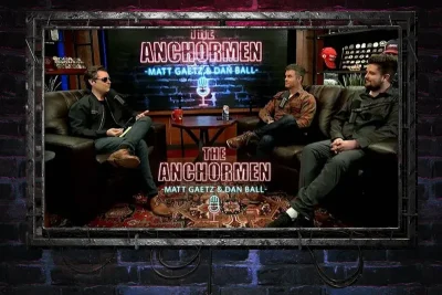 Video still from The Anchormen on One America News Network showing a split screen with Matt Gaetz on the left side, and on the right side is Dan Ball .