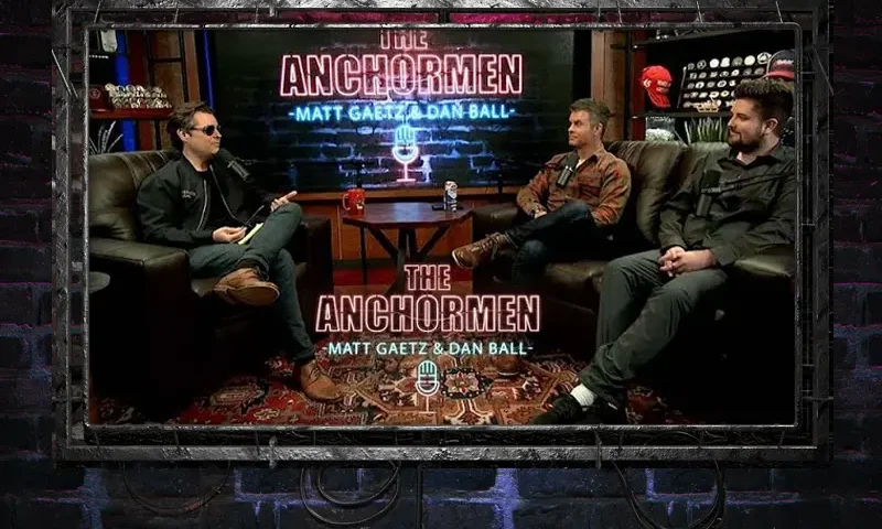Video still from The Anchormen on One America News Network showing a split screen with Matt Gaetz on the left side, and on the right side is Dan Ball .