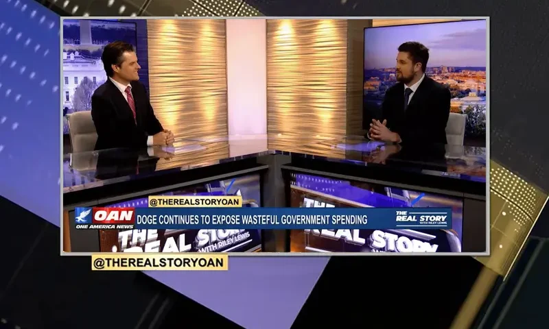 Video still from The Real Story on One America News Network during an interview with the guest, Matt Gaetz.
