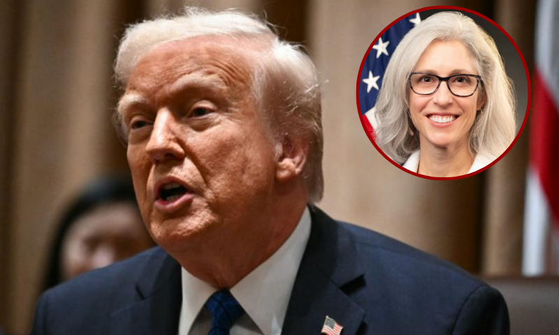 (L) US President Donald Trump meets with US Ambassadors in the Cabinet Room of the White House in Washington, DC, on March 25, 2025. (Photo by MANDEL NGAN/AFP via Getty Images) / (R) Dr. Susan Monarez (Photo via: Centers for Disease Control and Prevention)