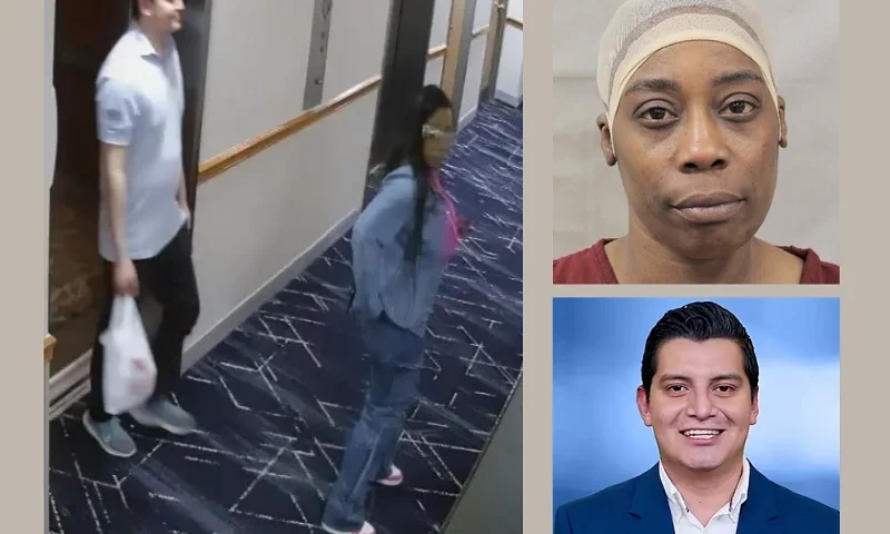 (L) Security footage shows one of the last times that the reporter is seen alive with the woman. (Photo via: Kenner Police department) / (R-Top) Danette Colbert. (Photo via: Kenner Police department) / (R-Bottom) Reporter Adan Manzano. (Photo: Adan Manzano/TelemundoKC/Instagram)