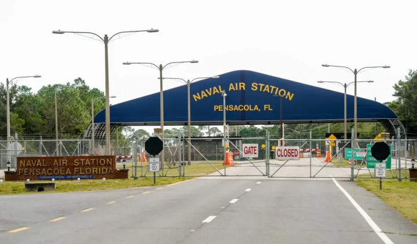 PENSACOLA, FLORIDA - DECEMBER 06: A general view of the atmosphere at the Pensacola Naval Air Station following a shooting on December 06, 2019 in Pensacola, Florida. The second shooting on a U.S. Naval Base in a week has left three dead plus the suspect and seven people wounded. (Photo by Josh Brasted/Getty Images)