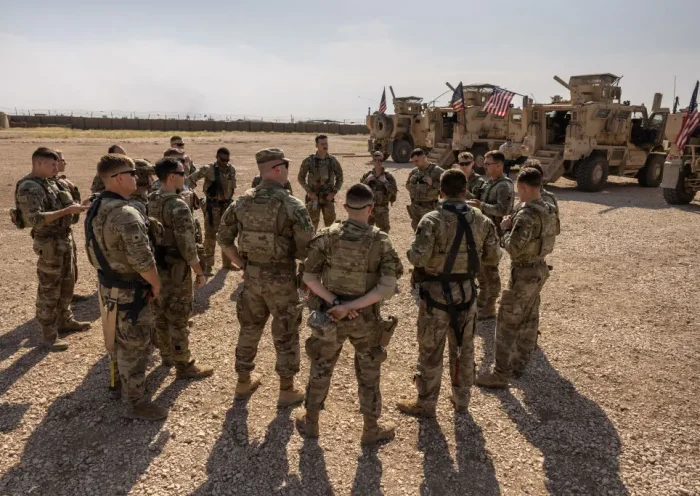 NORTHEASTERN SYRIA - MAY 25: U.S. Army soldiers prepare to go out on patrol from a remote combat outpost on May 25, 2021 in northeastern Syria. U.S. forces, part of Task Force WARCLUB operate from combat outposts in the area, coordinating with the Kurdish-led Syrian Democratic Forces (SDF) in combatting residual ISIS extremists and deterring pro-Iranian militia. (Photo by John Moore/Getty Images)