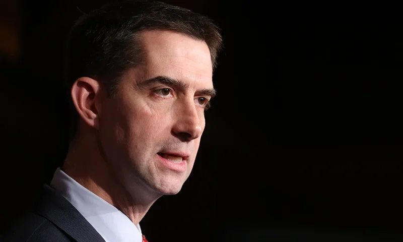 WASHINGTON, DC - DECEMBER 07: U.S. Sen. Tom Cotton (R-AR) speaks at a press conference on border security at the U.S. Capitol on December 07, 2023 in Washington, DC. The group of Republican Senators held a press conference calling for enhanced border security. (Photo by Kevin Dietsch/Getty Images)