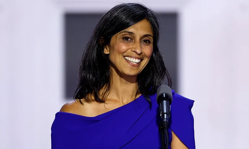 MILWAUKEE, WISCONSIN - JULY 17: Usha Chilukuri Vance, wife of J.D. Vance speaks on stage on the third day of the Republican National Convention at the Fiserv Forum on July 17, 2024 in Milwaukee, Wisconsin. Delegates, politicians, and the Republican faithful are in Milwaukee for the annual convention, concluding with former President Donald Trump accepting his party's presidential nomination. The RNC takes place from July 15-18. (Photo by Chip Somodevilla/Getty Images)