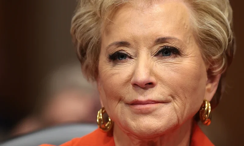 Linda McMahon, President Donald Trump’s nominee to be Secretary of Education, testifies during her Senate Health, Education, Labor and Pensions Committee confirmation hearing in the Dirksen Senate Office Building on February 13, 2025 in Washington, DC. McMahon, the former head of World Wrestling Entertainment, is under fire as Trump has announced he plans to eliminate the Department of Education and pass its function to the states. (Photo by Win McNamee/Getty Images)