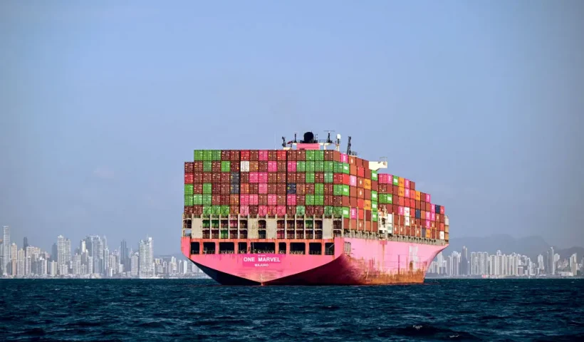 Marshall Islands' cargo ship One Marvel waits before entering the Panama Canal in Panama City on February 23, 2025. (Photo by MARTIN BERNETTI / AFP) (Photo by MARTIN BERNETTI/AFP via Getty Images)