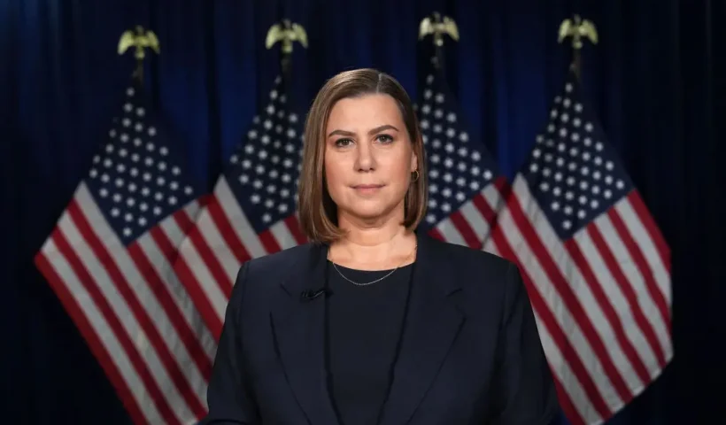 US Senator Elissa Slotkin (D-MI), rehearses the Democratic response to President Donald Trump's address to a joint session of congress on March 4, 2025, in Wyandotte, Michighan. (Photo by Paul Sancya / POOL / AFP) (Photo by PAUL SANCYA/POOL/AFP via Getty Images)