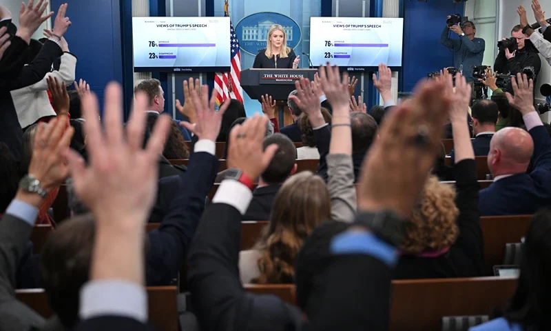 White House Press Secretary Karoline Leavitt speaks during the daily briefing in the Brady Briefing Room of the White House in Washington, DC, on March 5, 2025. (Photo by Mandel NGAN / AFP) (Photo by MANDEL NGAN/AFP via Getty Images)
