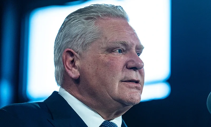 TORONTO, CANADA - MARCH 10: Ontario Premier Doug Ford gives remarks at a press conference in Queen's Park on March 10, 2025 in Toronto, Canada. Ford announced that the provincial government applied a 25 percent surcharge on all electricity exports to the United States as part of retaliatory tariff measures (Photo by Katherine KY Cheng/Getty Images)