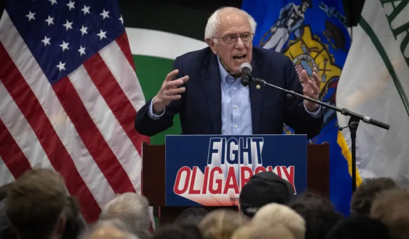 KENOSHA, WISCONSIN - MARCH 07: Senator Bernie Sanders (I-VT) speaks to a capacity crowd during an event at UW-Parkside on March 07, 2025 in Kenosha, Wisconsin. The event is the first of three Midwest speaking engagements billed as "Fighting Oligarchy: Where We Go From Here". (Photo by Scott Olson/Getty Images)