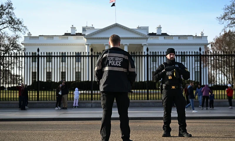 WASHINGTON, DC - MARCH 09: U.S. Secret Service Uniformed Division officers patrol near the White House on March 09, 2025 in Washington, DC. An armed man was shot by U.S. Secret Service personnel Sunday morning following a confrontation outside the White House. (Photo by Kevin Dietsch/Getty Images)