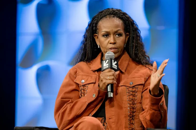AUSTIN, TEXAS - MARCH 13: Michelle Obama speaks on stage during IMO Live podcast 2025 SXSW Conference and Festival at Austin Convention Center on March 13, 2025 in Austin, Texas. (Photo by Marcus Ingram/Getty Images)