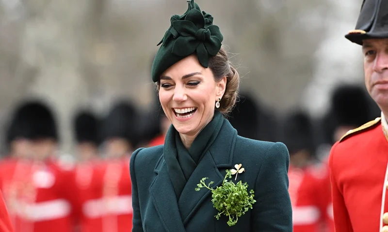 Catherine, Princess of Wales visits the 2025 Irish Guards' St. Patrick's Day Parade at Wellington Barracks on March 17, 2025 in London, England. Catherine, Princess of Wales attends the parade as Colonel of the Regiment. (Photo by Eddie Mulholland - WPA Pool/Getty Images)