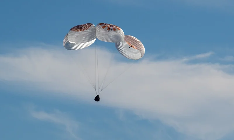 (EDITOR'S NOTE: This Handout image was provided by a third-party organization and may not adhere to Getty Images' editorial policy.) In this handout image provided by NASA, A SpaceX Dragon spacecraft is seen as it lands with NASA astronauts Nick Hague, Suni Williams, Butch Wilmore, and Roscosmos cosmonaut Aleksandr Gorbunov aboard in the water on March 18, 2025 off the coast of Tallahassee, Florida, Hague, Gorbunov, Williams, and Wilmore are returning from a long-duration science expedition aboard the International Space Station. (Photo by Keegan Barber/NASA via Getty Images)