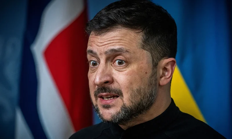 Ukrainian President Volodymyr Zelensky addresses a press conference with the Norwegian Prime Minister in the government's representative building in Oslo, Norway on March 20, 2025. (Photo by Ole Berg-Rusten / NTB / AFP) / Norway OUT (Photo by OLE BERG-RUSTEN/NTB/AFP via Getty Images)