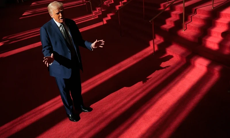 WASHINGTON, DC - MARCH 17: U.S. President Donald Trump talks to the media in the Grand Foyer during a tour at the John F. Kennedy Center for the Performing Arts after leading a board meeting on March 17, 2025 in Washington, DC. After shunning the annual Kennedy Center Honors during his first term in the White House, Trump fired the center’s president, removed the bipartisan board of Biden appointees and named himself Chairman of the storied music, theater and dance institution. (Photo by Chip Somodevilla/Getty Images)