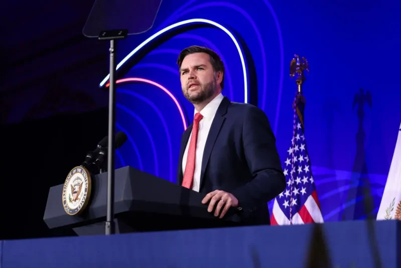 WASHINGTON, DC - MARCH 18: U.S Vice President JD Vance speaks during the 2025 American Dynamism Summit on March 18, 2025 in Washington, DC. The American Dynamism Summit brings together companies, executives, and government officials and is hosted by the venture capital firm Andreessen Horowitz (a16z). (Photo by Kayla Bartkowski/Getty Images)