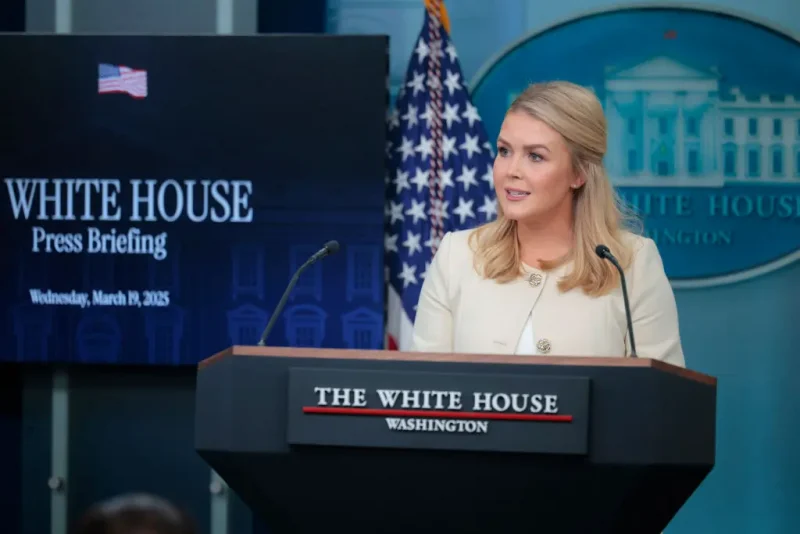 WASHINGTON, DC - MARCH 19: White House Press Secretary Karoline Leavitt speaks during a news conference in the Brady Press Briefing Room at the White House on March 19, 2025 in Washington, DC. Leavitt discussed NASA astronauts Butch Wilmore and Suni Williams' return to Earth after nine months in space, President Trump's recent conversations with Russian President Vladimir Putin and Ukrainian President Volodymyr Zelensky on the war in Ukraine and mass deportations made by the Trump administration. (Photo by Chip Somodevilla/Getty Images)