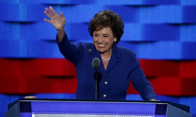 Rep. Nita Lowey (D-NY) waves to the crowd while delivering a speech on the first day of the Democratic National Convention at the Wells Fargo Center, July 25, 2016 in Philadelphia, Pennsylvania. An estimated 50,000 people are expected in Philadelphia, including hundreds of protesters and members of the media. The four-day Democratic National Convention kicked off July 25. (Photo by Alex Wong/Getty Images)
