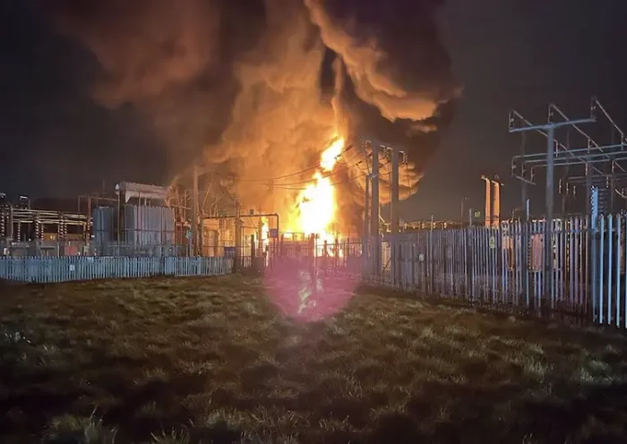 The fire at a nearby electrical substation. via London Fire Brigade