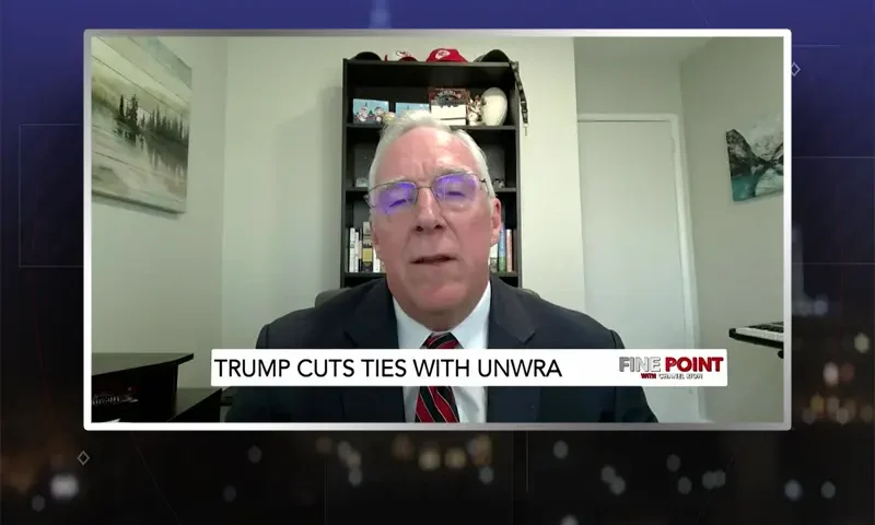 Video still from Fine Point on One America News Network during an interview with the guest, Michael Chamberlain.
