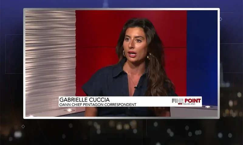 Video still from Fine Point on One America News Network during an interview with the guest, Gabrielle Cuccia.