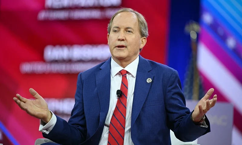 Texas Attorney General Ken Paxton speaks during the annual Conservative Political Action Conference (CPAC) meeting on February 23, 2024, in National Harbor, Maryland. (Photo by Mandel NGAN / AFP) (Photo by MANDEL NGAN/AFP via Getty Images)
