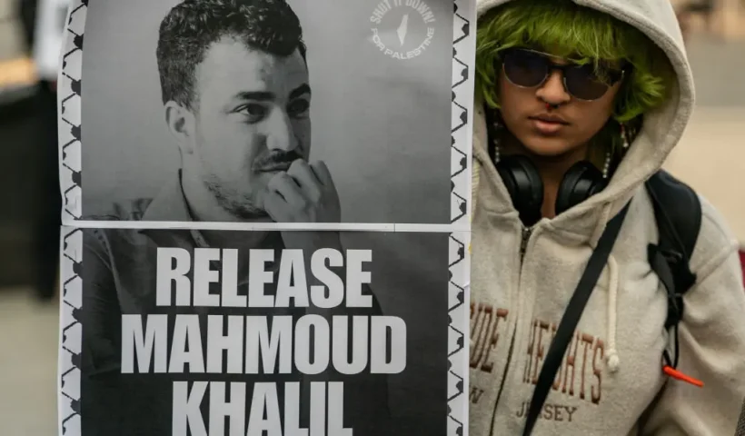 NEW YORK, NEW YORK - MARCH 10: Protestors gather to demand the release of Mahmoud Khalil at Foley Square on March 10, 2025 in New York City. Mahmoud Khalil, a Columbia University graduate and Palestinian activist arrested Saturday, received a temporary reprieve from deportation. A federal judge in New York blocked the Trump administration's efforts to deport him until a conference on Wednesday. (Photo by David Dee Delgado/Getty Images)